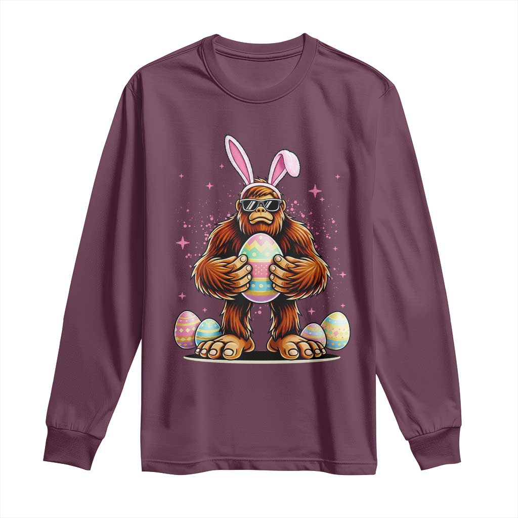 Funny Bigfoot Easter Day Bunny Sasquatch Egg Long Sleeve Shirt TS11 Maroon Print Your Wear