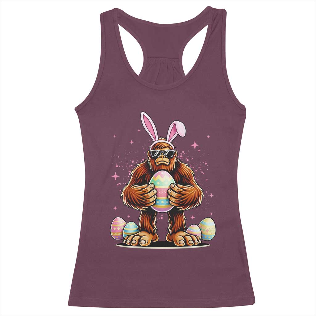 Funny Bigfoot Easter Day Bunny Sasquatch Egg Racerback Tank Top TS11 Maroon Print Your Wear