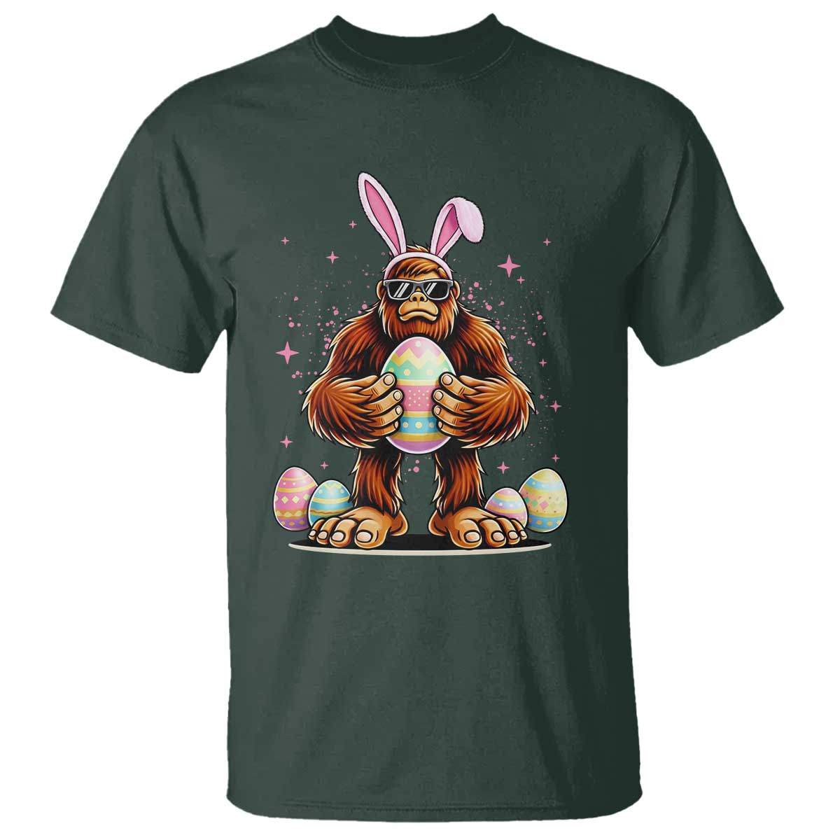 Funny Bigfoot Easter Day Bunny Sasquatch Egg T Shirt TS11 Dark Forest Green Print Your Wear
