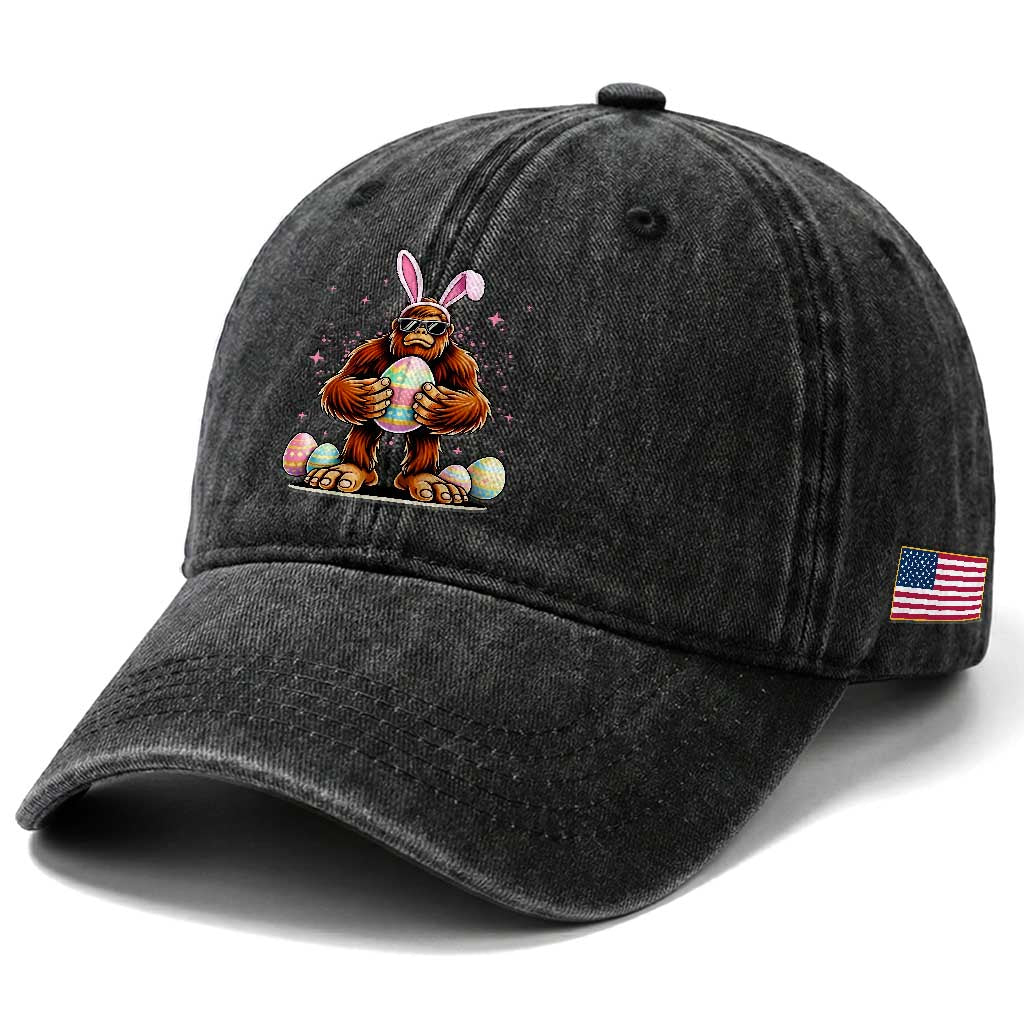 Funny Bigfoot Easter Day Bunny Sasquatch Egg Washed Cotton Baseball Cap TS11 Print Your Wear