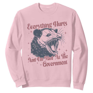 Everything Hurts And I Am Mad At The Government Sweatshirt Funny Burnout Possum TS11 Light Pink Print Your Wear