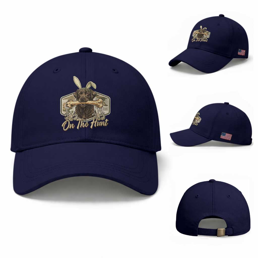 Funny Egg Hunter Baseball Cap On The Hunt Camo Easter Labrador Dog TS11 Baseball Cap Universal Fit Dark Blue Print Your Wear