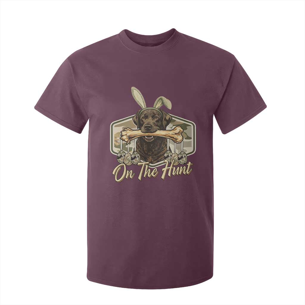 Funny Egg Hunter T Shirt For Kid On The Hunt Camo Easter Labrador Dog TS11 Maroon Print Your Wear