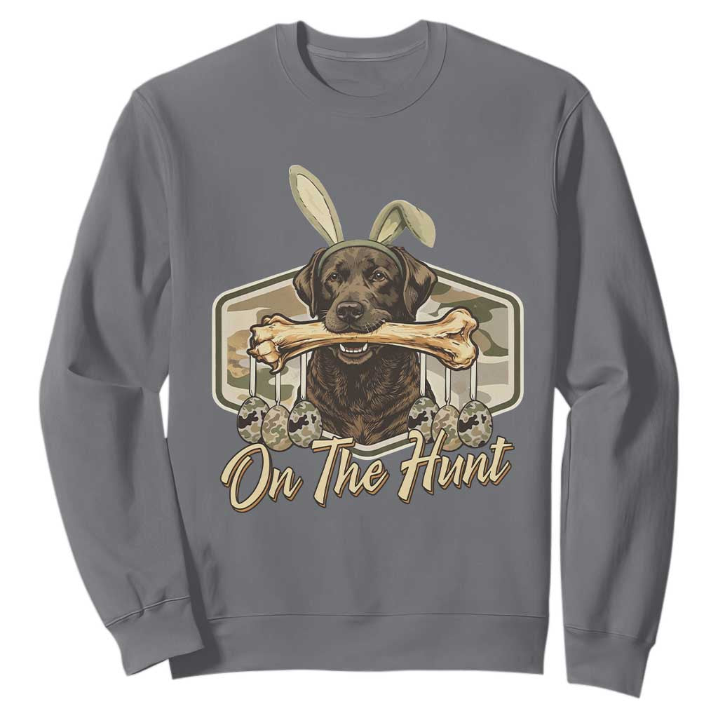 Funny Egg Hunter Sweatshirt On The Hunt Camo Easter Labrador Dog TS11 Charcoal Print Your Wear