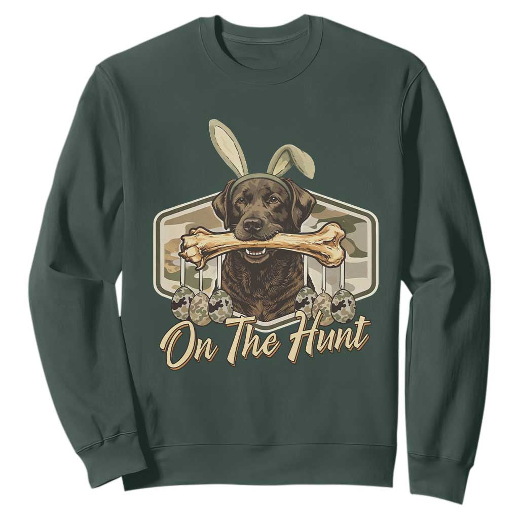 Funny Egg Hunter Sweatshirt On The Hunt Camo Easter Labrador Dog TS11 Dark Forest Green Print Your Wear