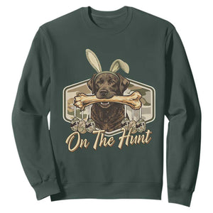 Funny Egg Hunter Sweatshirt On The Hunt Camo Easter Labrador Dog TS11 Dark Forest Green Print Your Wear