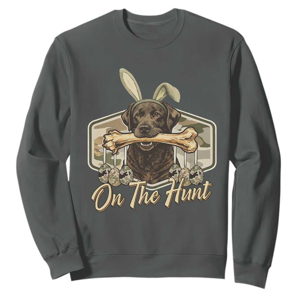 Funny Egg Hunter Sweatshirt On The Hunt Camo Easter Labrador Dog TS11 Dark Heather Print Your Wear