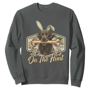 Funny Egg Hunter Sweatshirt On The Hunt Camo Easter Labrador Dog TS11 Dark Heather Print Your Wear