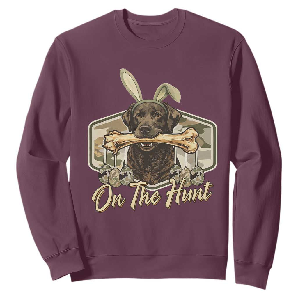 Funny Egg Hunter Sweatshirt On The Hunt Camo Easter Labrador Dog TS11 Maroon Print Your Wear