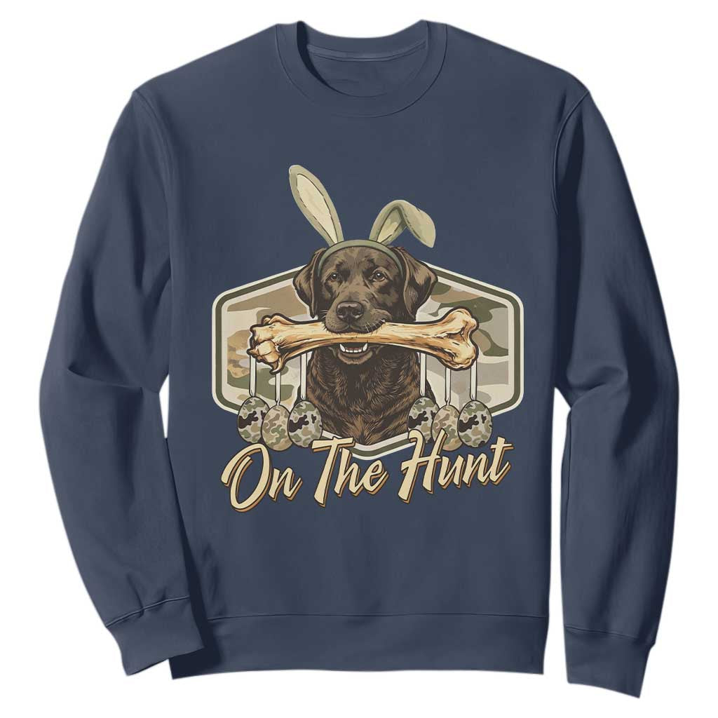 Funny Egg Hunter Sweatshirt On The Hunt Camo Easter Labrador Dog TS11 Navy Print Your Wear