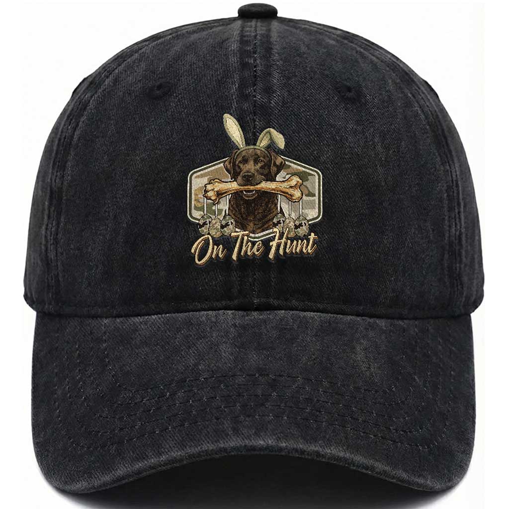 Funny Egg Hunter Washed Cotton Baseball Cap On The Hunt Camo Easter Labrador Dog TS11 Print Your Wear