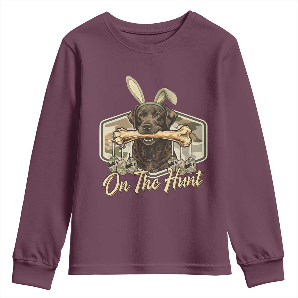 Funny Egg Hunter Youth Sweatshirt On The Hunt Camo Easter Labrador Dog TS11 Maroon Print Your Wear