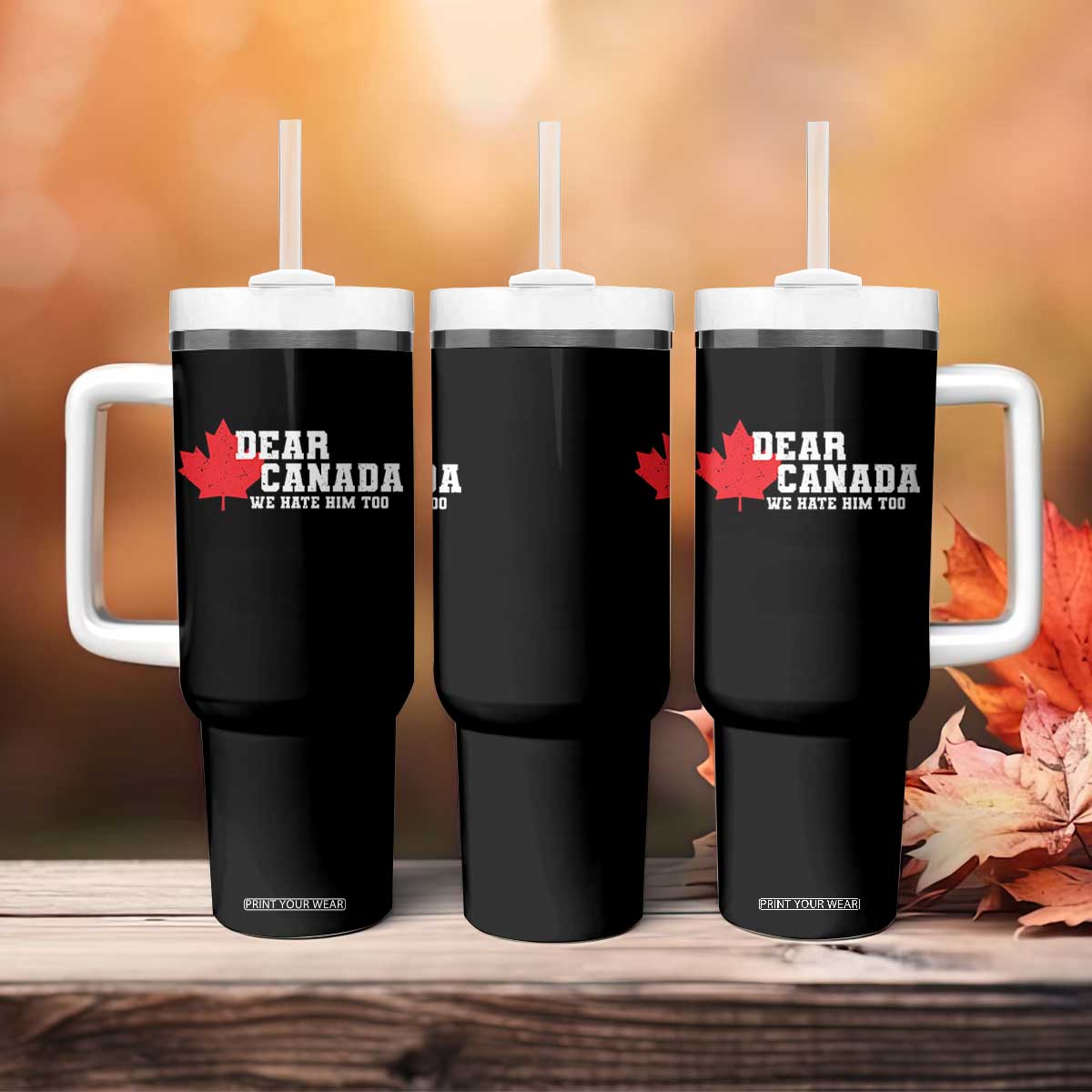 Funny Dear Canada We Hate Him Too Tumbler With Handle Vintage Maple Leaf