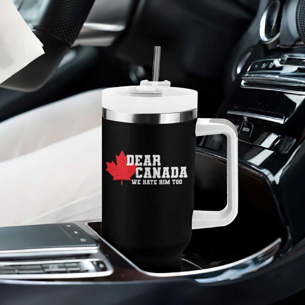 Funny Dear Canada We Hate Him Too Tumbler With Handle Vintage Maple Leaf
