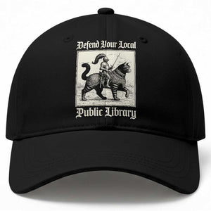 Defend Your Local Public Library Baseball Cap Knight Cat for Fantasy Book Lovers TS11 Print Your Wear