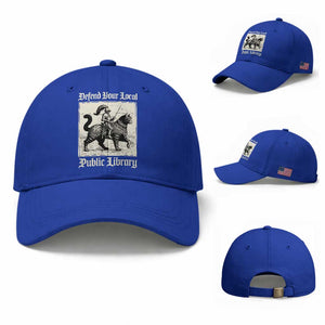 Defend Your Local Public Library Baseball Cap Knight Cat for Fantasy Book Lovers TS11 Baseball Cap Universal Fit Royal Blue Print Your Wear