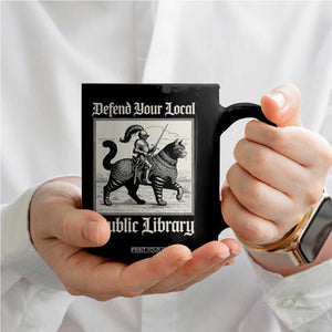 Defend Your Local Public Library Coffee Mug Knight Cat for Fantasy Book Lovers TS11 Print Your Wear