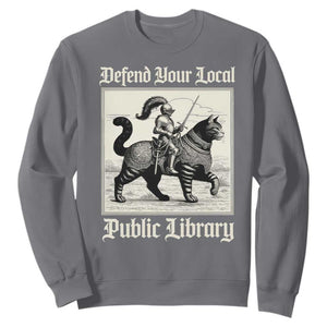 Defend Your Local Public Library Sweatshirt Knight Cat for Fantasy Book Lovers TS11 Charcoal Print Your Wear