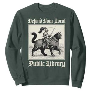 Defend Your Local Public Library Sweatshirt Knight Cat for Fantasy Book Lovers TS11 Dark Forest Green Print Your Wear