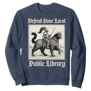 Defend Your Local Public Library Sweatshirt Knight Cat for Fantasy Book Lovers TS11 Navy Print Your Wear
