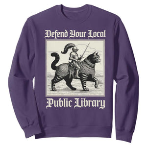 Defend Your Local Public Library Sweatshirt Knight Cat for Fantasy Book Lovers TS11 Purple Print Your Wear