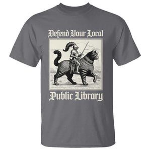 Defend Your Local Public Library T Shirt Knight Cat for Fantasy Book Lovers TS11 Charcoal Print Your Wear