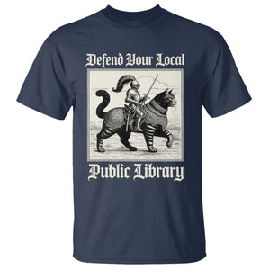 Defend Your Local Public Library T Shirt Knight Cat for Fantasy Book Lovers TS11 Navy Print Your Wear