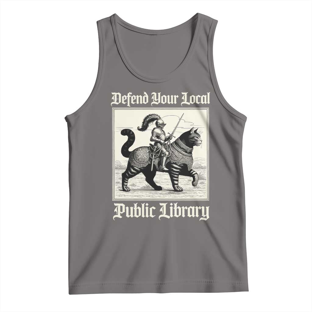 Defend Your Local Public Library Tank Top Knight Cat for Fantasy Book Lovers TS11 Deep Heather Print Your Wear