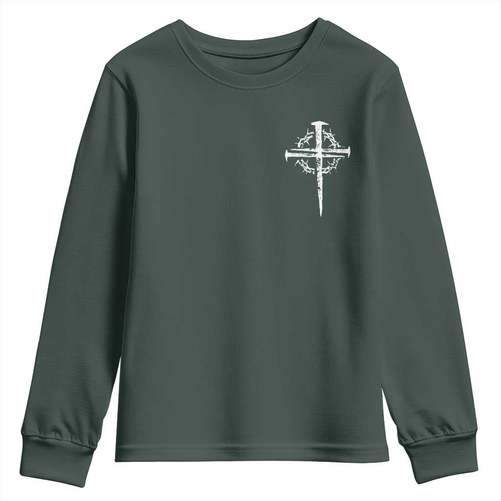 Christian Religious Jesus Shirt with Cross Logo Graphic Youth Sweatshirt TS11 Dark Forest Green Print Your Wear