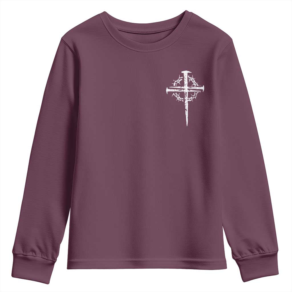 Christian Religious Jesus Shirt with Cross Logo Graphic Youth Sweatshirt TS11 Maroon Print Your Wear