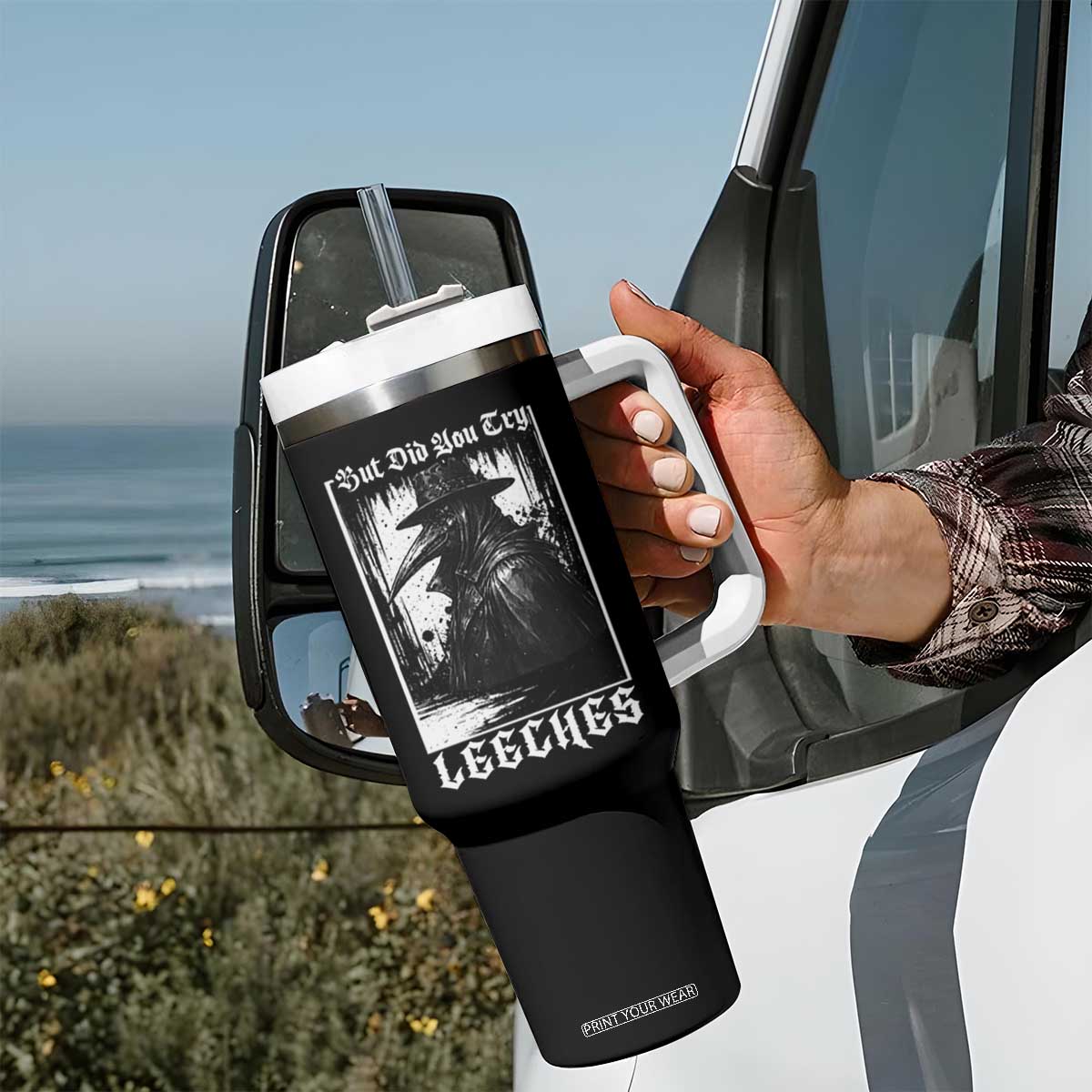 But Did You Try Leeches Plague Doctor Tumbler With Handle Funny Middle Age Black Death Gothic TS11 Print Your Wear