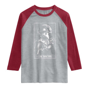 Plague Doctor Tarot Card Raglan Shirt Horror Death Occult Satanic TS11 Heather Gray Heather Red Print Your Wear