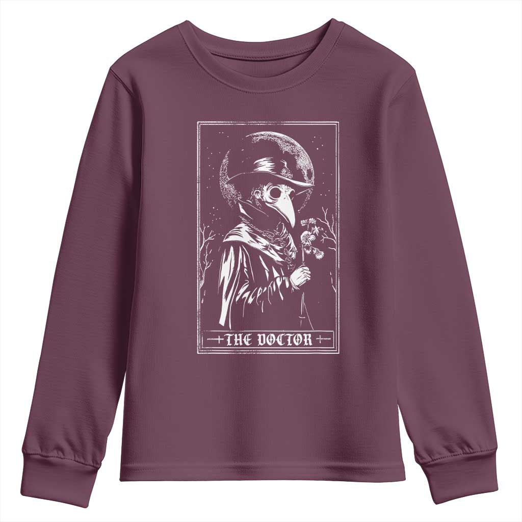 Plague Doctor Tarot Card Youth Sweatshirt Horror Death Occult Satanic TS11 Maroon Print Your Wear