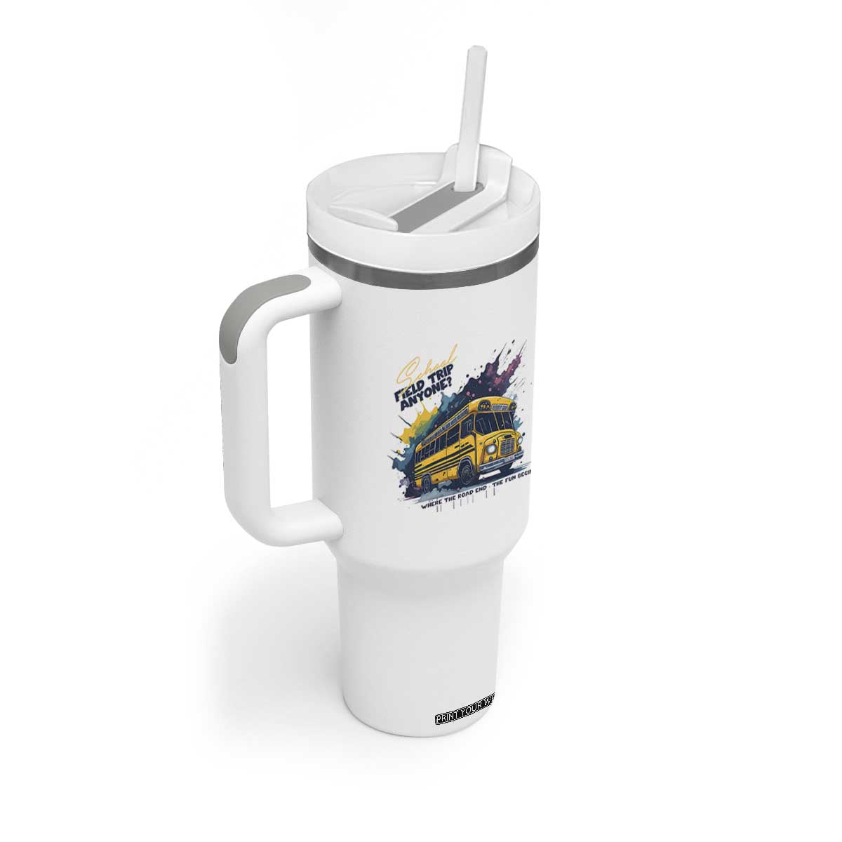 School Field Trip Anyone Tumbler With Handle School Bus Teacher TS11 Print Your Wear