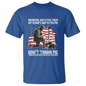 Memorial Day Is For Them Veteran's Day Is For Me T Shirt Decoration Day American Flag TS11 Royal Blue Print Your Wear