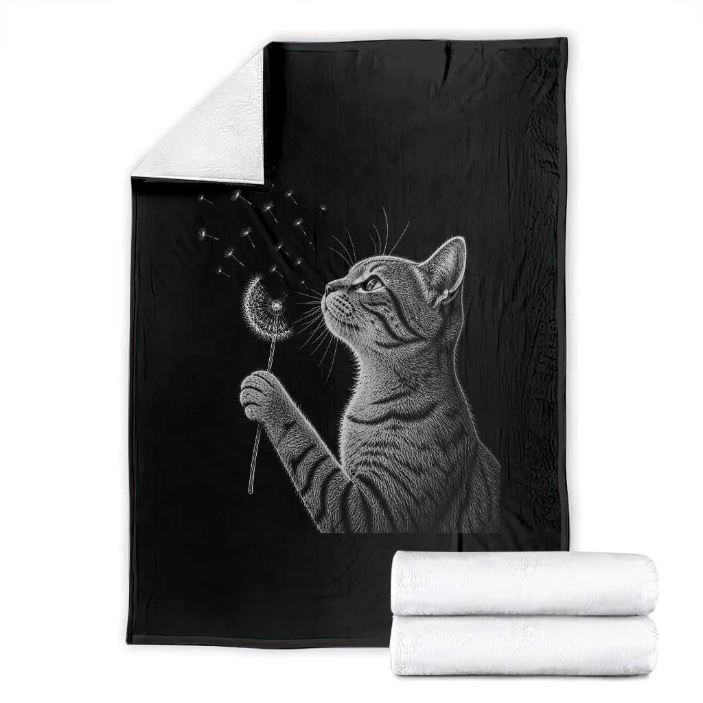 Cat Blowing Dandelion Throw Blanket Kitten Making A Wish Nature Art TS11 Black Print Your Wear