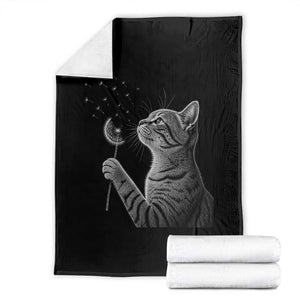 Cat Blowing Dandelion Throw Blanket Kitten Making A Wish Nature Art TS11 Black Print Your Wear