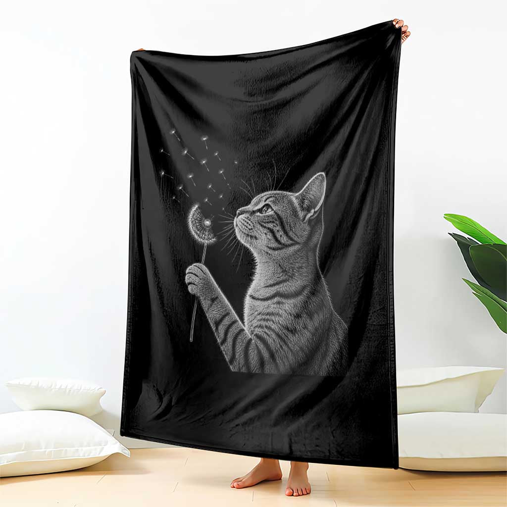 Cat Blowing Dandelion Throw Blanket Kitten Making A Wish Nature Art TS11 Print Your Wear
