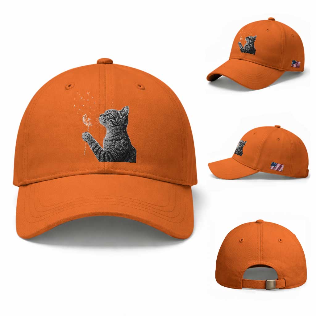 Cat Blowing Dandelion Baseball Cap Kitten Making A Wish Nature Art TS11 Baseball Cap Universal Fit Orange Print Your Wear