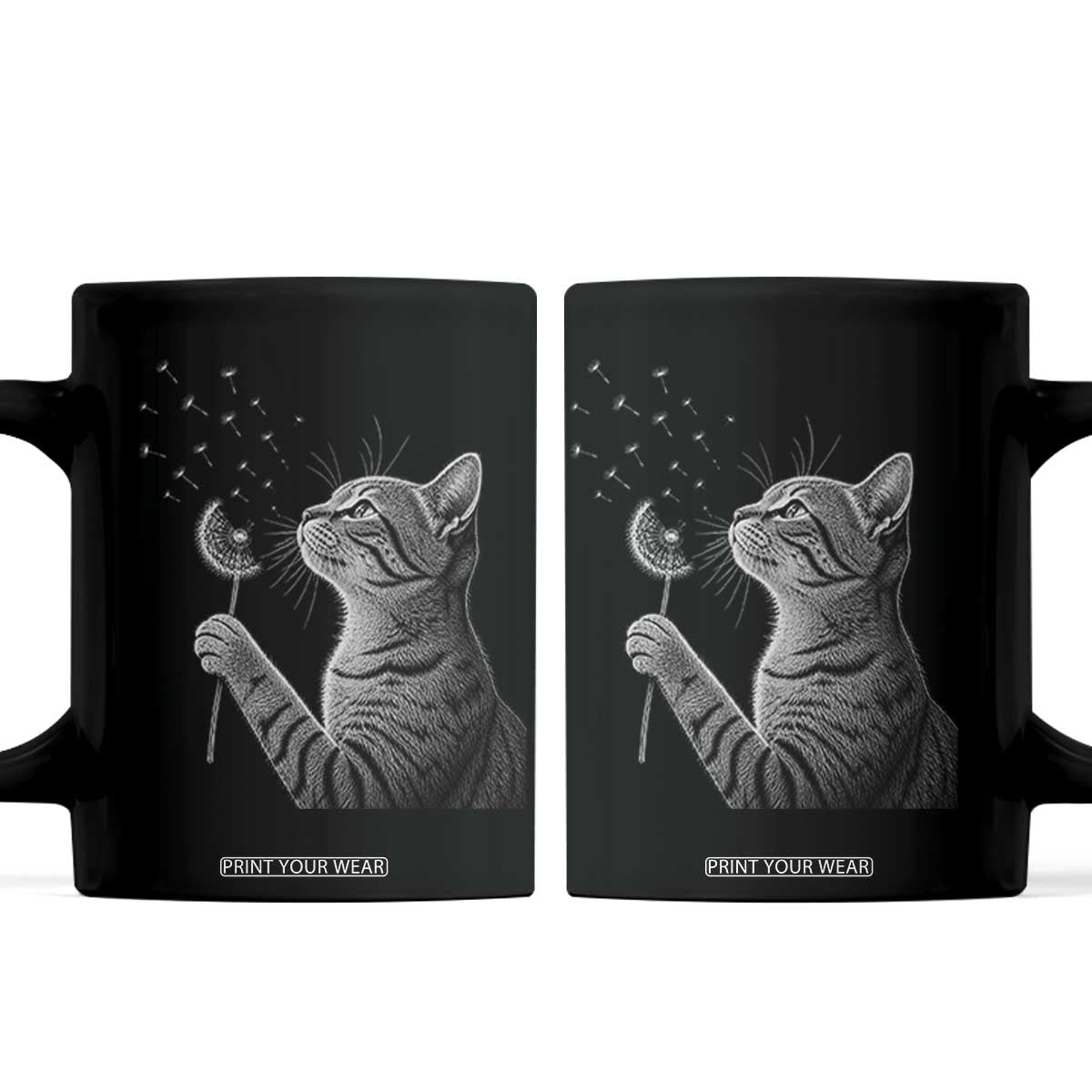 Cat Blowing Dandelion Coffee Mug Kitten Making A Wish Nature Art TS11 Black Print Your Wear