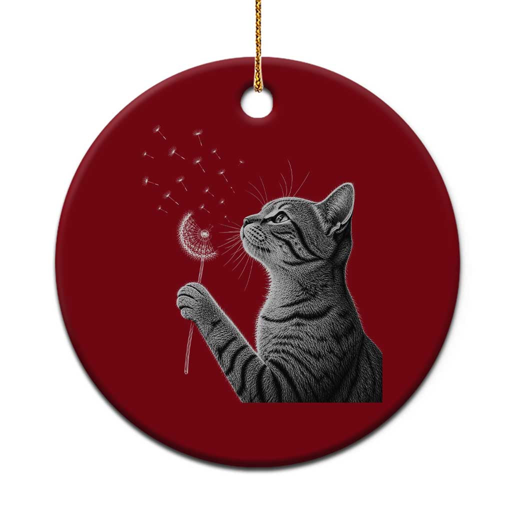 Cat Blowing Dandelion Ceramic Ornament Kitten Making A Wish Nature Art TS11 1pc Red Print Your Wear