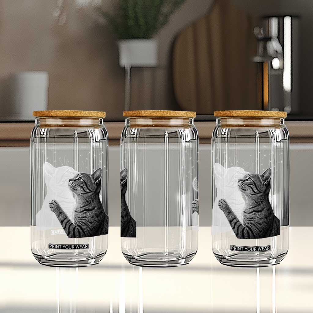 Cat Blowing Dandelion Glass Can Kitten Making A Wish Nature Art TS11 Print Your Wear
