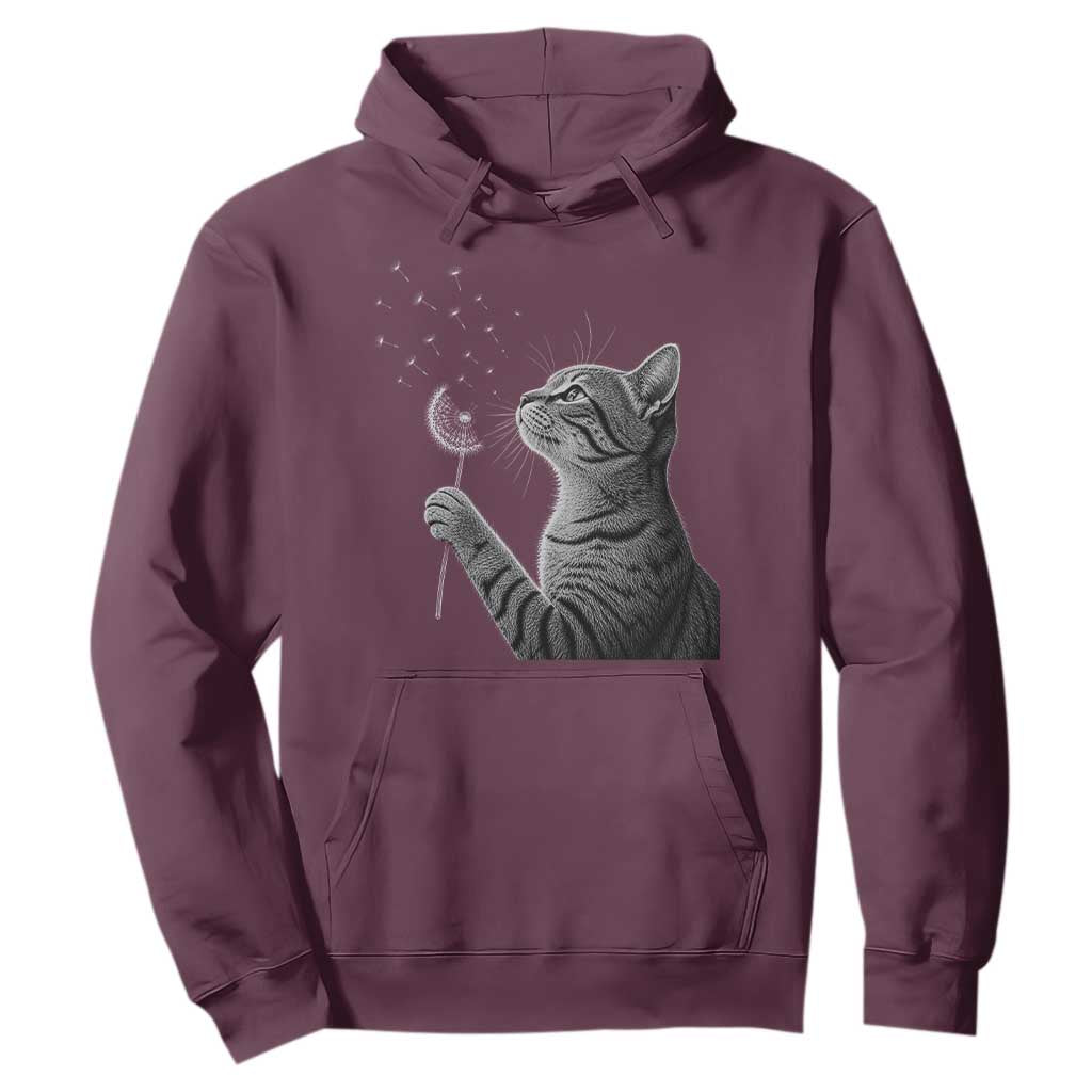 Cat Blowing Dandelion Hoodie Kitten Making A Wish Nature Art TS11 Maroon Print Your Wear