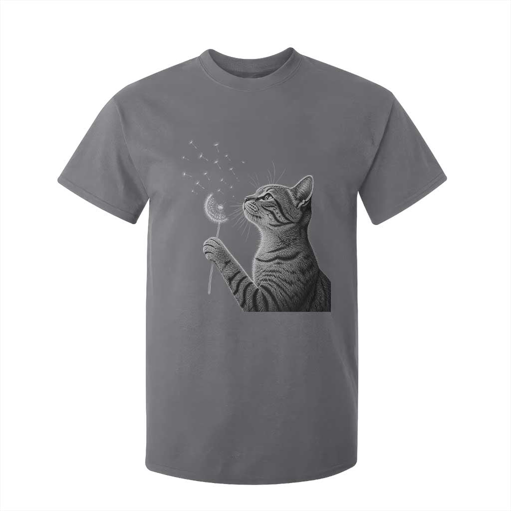 Cat Blowing Dandelion T Shirt For Kid Kitten Making A Wish Nature Art TS11 Charcoal Print Your Wear