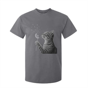 Cat Blowing Dandelion T Shirt For Kid Kitten Making A Wish Nature Art TS11 Charcoal Print Your Wear