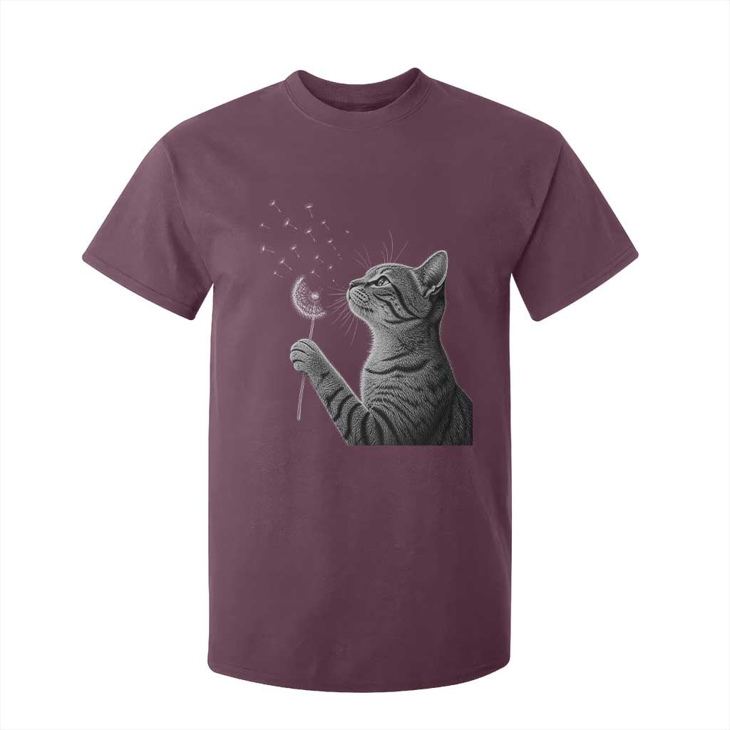 Cat Blowing Dandelion T Shirt For Kid Kitten Making A Wish Nature Art TS11 Maroon Print Your Wear