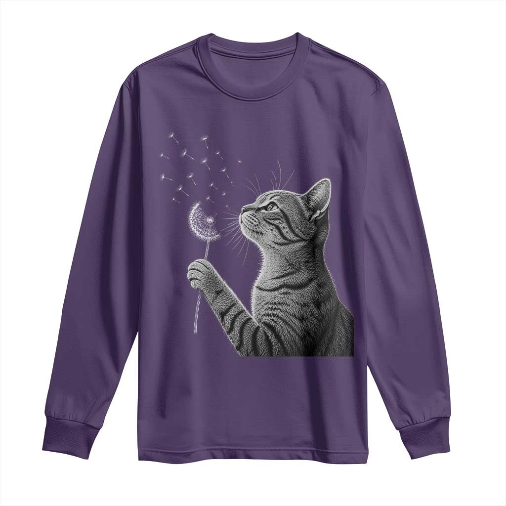 Cat Blowing Dandelion Long Sleeve Shirt Kitten Making A Wish Nature Art TS11 Purple Print Your Wear