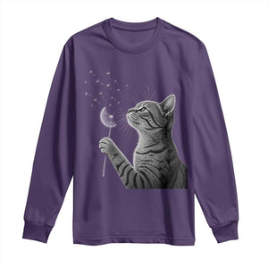 Cat Blowing Dandelion Long Sleeve Shirt Kitten Making A Wish Nature Art TS11 Purple Print Your Wear