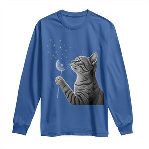 Cat Blowing Dandelion Long Sleeve Shirt Kitten Making A Wish Nature Art TS11 Royal Blue Print Your Wear
