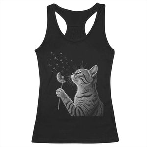 Cat Blowing Dandelion Racerback Tank Top Kitten Making A Wish Nature Art TS11 Black Print Your Wear